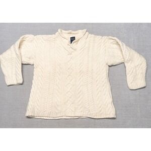 Paul James Aran Wool Cable Knit Fisherman Sweater Womens Small Cottage Preppy